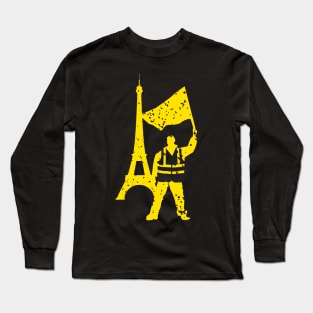 Yellow Vest Protester with Eiffel Tower Long Sleeve T-Shirt